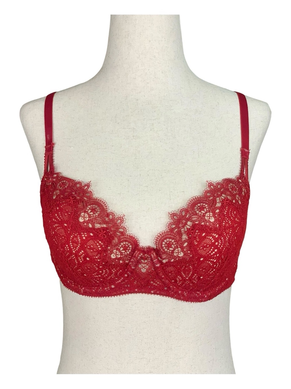 Victoria's Secret Dream Angels Red Lace Demi Underwire Bra Lingerie 32D